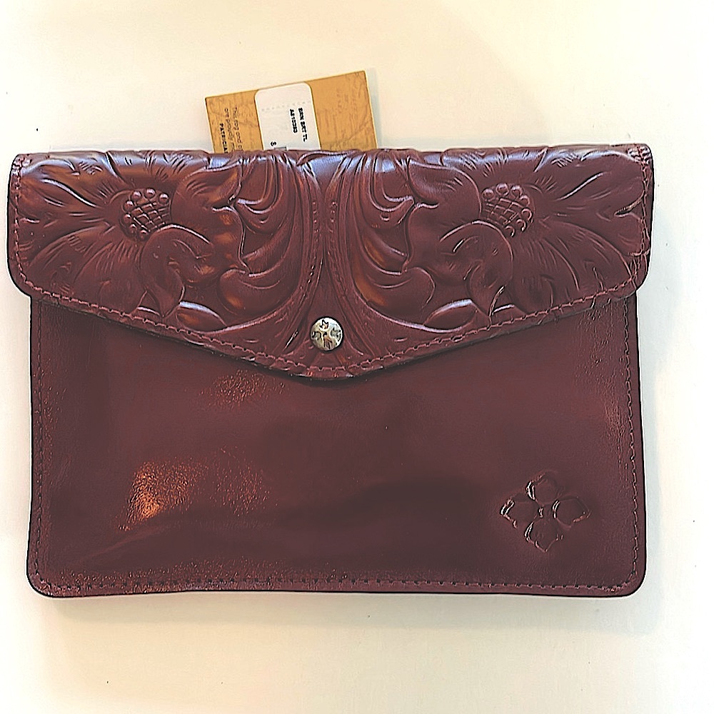 Patricia Nash Envelope clutch - Color:Oxblood-burgundy, Leather floral
